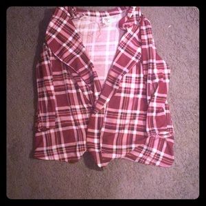 It a maroon flannel sweater